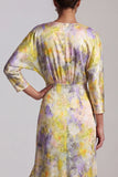 Yellow Floral Ruffled Asymmetrical Wedding Guest Dress with Sleeves