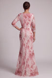 Blush Beaded Mermaid Maxi Floral Formal Dress with Sleeves