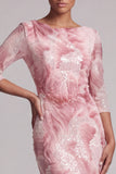 Blush Beaded Mermaid Maxi Floral Formal Dress with Sleeves