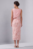 Blush Sheath Midi Beaded Boat Neck Wedding Guest Dress