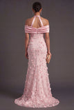 Pink Floral Mermaid Appliqued Long Formal Dress with Satin