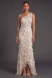 Apricot High Low Floral Mermaid Long Formal Dress