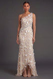 Apricot High Low Floral Mermaid Long Formal Dress