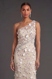 Apricot High Low Floral Mermaid Long Formal Dress