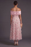 Pink A Line Off the Shoulder Long Appliqued Formal Dress