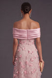 Pink A Line Off the Shoulder Long Appliqued Formal Dress