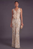 Sparkly Champagne Sheath Floral Long Formal Dress with Slit