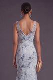 Light Blue Mermaid Sparkly Sequined Floral Long Formal Dress