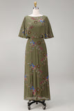Olive Mermaid Floral Appliqued Beaded Long Formal Dress