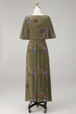 Olive Mermaid Floral Appliqued Beaded Long Formal Dress