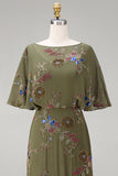 Olive Mermaid Floral Appliqued Beaded Long Formal Dress