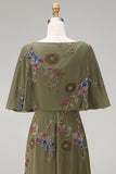 Olive Mermaid Floral Appliqued Beaded Long Formal Dress