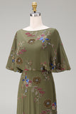 Olive Mermaid Floral Appliqued Beaded Long Formal Dress