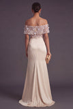 Apricot Mermaid Floral Off the Shoulder Mermaid Long Formal Dress