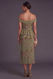 Off the Shoulder Floral Mermaid Olive Midi Formal Dress