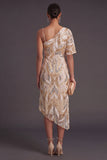 Champagne Floral Mermaid One Shoulder Sparkly Long Formal Dress