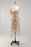 Champagne Floral Mermaid One Shoulder Sparkly Long Formal Dress