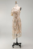 Champagne Floral Mermaid One Shoulder Sparkly Long Formal Dress