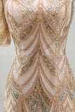 Champagne Floral Mermaid One Shoulder Sparkly Long Formal Dress