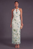Sparkly Grey Blue Mermaid Floral Long Formal Dress