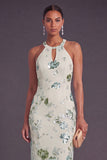 Sparkly Grey Blue Mermaid Floral Long Formal Dress