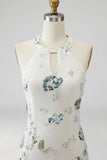 Sparkly Grey Blue Mermaid Floral Long Formal Dress