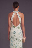 Sparkly Grey Blue Mermaid Floral Long Formal Dress