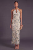 Sparkly Grey Blue Mermaid Floral Long Formal Dress