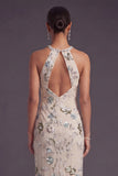 Sparkly Grey Blue Mermaid Floral Long Formal Dress