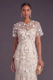 Mermaid Apricot Floral Ruffled High Low Formal Dress