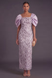 Puff Sleeves Sheath Lilac Sparkly Long Formal Dress