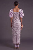 Puff Sleeves Sheath Lilac Sparkly Long Formal Dress