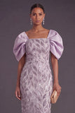 Puff Sleeves Sheath Lilac Sparkly Long Formal Dress