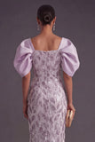 Puff Sleeves Sheath Lilac Sparkly Long Formal Dress