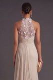 Mermaid Champagne Pleated Floral Long Apricot Formal Dress