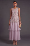 Tiered Floral A Line Sparkly Lilac Long Formal Dress