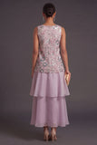 Tiered Floral A Line Sparkly Lilac Long Formal Dress