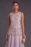 Tiered Floral A Line Sparkly Lilac Long Formal Dress