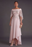 High Low Light Pink Floral Ruffled Formal Dress with Cape