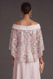 High Low Light Pink Floral Ruffled Formal Dress with Cape