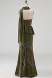 Sparkly Olive Floral Sweetheart Beaded Long Formal Dress