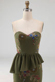 Sparkly Olive Floral Sweetheart Beaded Long Formal Dress
