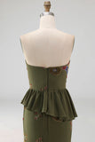 Sparkly Olive Floral Sweetheart Beaded Long Formal Dress