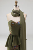 Sparkly Olive Floral Sweetheart Beaded Long Formal Dress