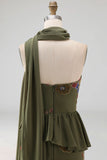 Sparkly Olive Floral Sweetheart Beaded Long Formal Dress