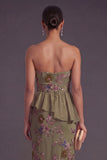 Sparkly Olive Floral Sweetheart Beaded Long Formal Dress
