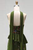 Sparkly Olive Floral Sweetheart Beaded Long Formal Dress