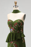 Sparkly Olive Floral Sweetheart Beaded Long Formal Dress