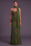 Sparkly Olive Floral Sweetheart Beaded Long Formal Dress