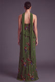 Sparkly Olive Floral Sweetheart Beaded Long Formal Dress